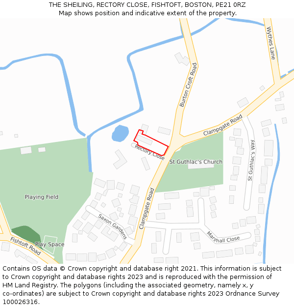 THE SHEILING, RECTORY CLOSE, FISHTOFT, BOSTON, PE21 0RZ: Location map and indicative extent of plot