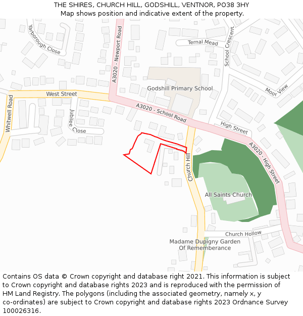 THE SHIRES, CHURCH HILL, GODSHILL, VENTNOR, PO38 3HY: Location map and indicative extent of plot