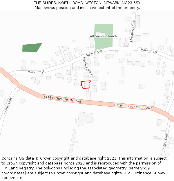 THE SHIRES, NORTH ROAD, WESTON, NEWARK, NG23 6SY: Location map and indicative extent of plot
