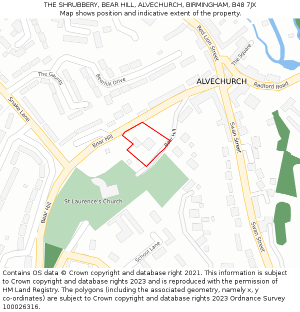 THE SHRUBBERY, BEAR HILL, ALVECHURCH, BIRMINGHAM, B48 7JX: Location map and indicative extent of plot