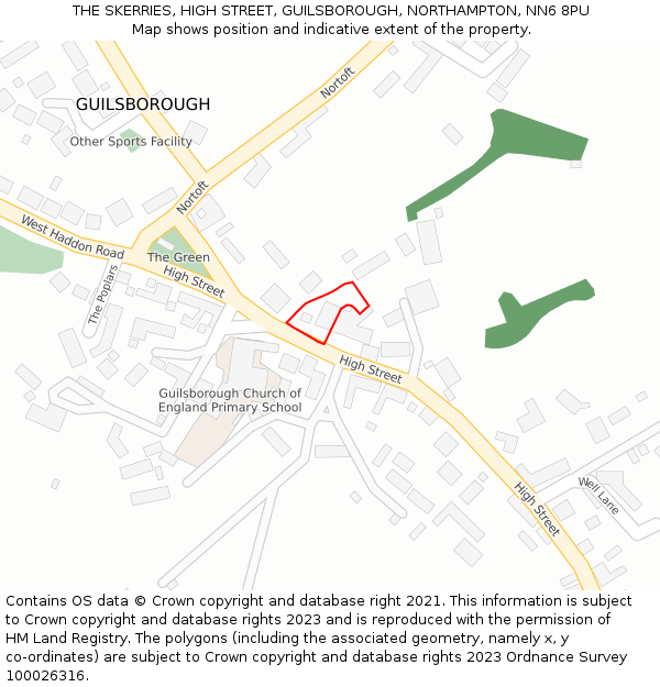 THE SKERRIES, HIGH STREET, GUILSBOROUGH, NORTHAMPTON, NN6 8PU: Location map and indicative extent of plot