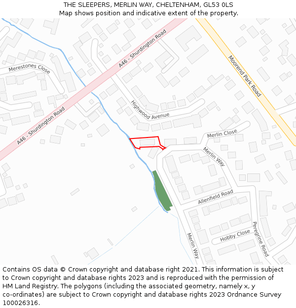 THE SLEEPERS, MERLIN WAY, CHELTENHAM, GL53 0LS: Location map and indicative extent of plot