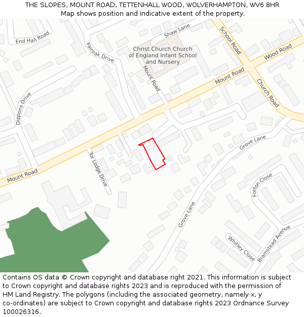 THE SLOPES, MOUNT ROAD, TETTENHALL WOOD, WOLVERHAMPTON, WV6 8HR: Location map and indicative extent of plot