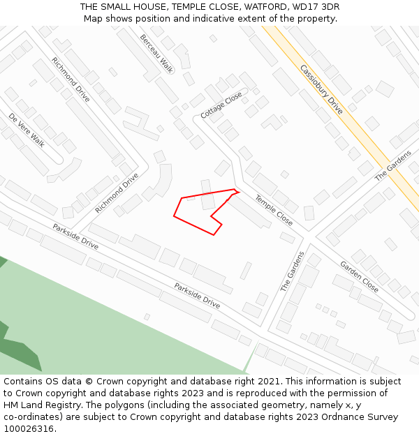 THE SMALL HOUSE, TEMPLE CLOSE, WATFORD, WD17 3DR: Location map and indicative extent of plot