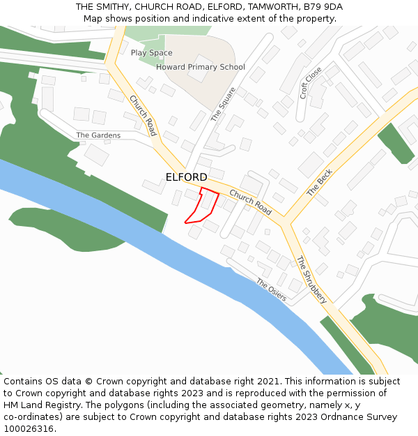 THE SMITHY, CHURCH ROAD, ELFORD, TAMWORTH, B79 9DA: Location map and indicative extent of plot