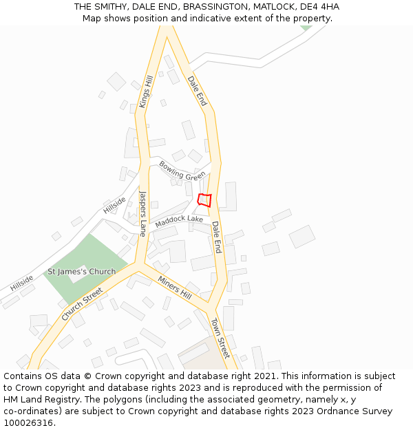 THE SMITHY, DALE END, BRASSINGTON, MATLOCK, DE4 4HA: Location map and indicative extent of plot