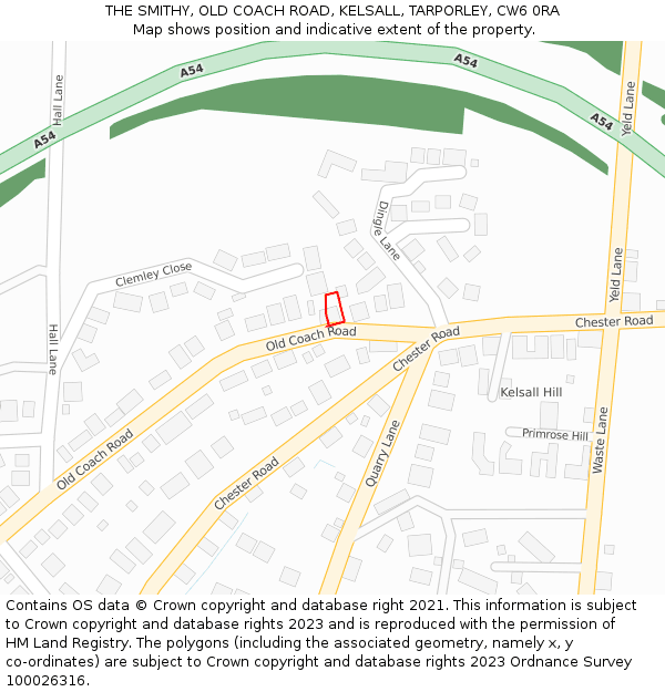 THE SMITHY, OLD COACH ROAD, KELSALL, TARPORLEY, CW6 0RA: Location map and indicative extent of plot