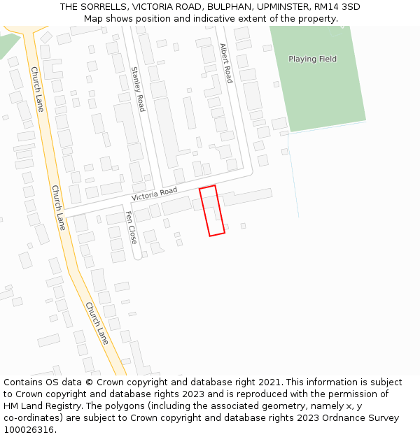 THE SORRELLS, VICTORIA ROAD, BULPHAN, UPMINSTER, RM14 3SD: Location map and indicative extent of plot