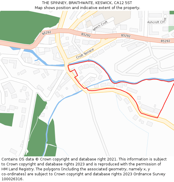 THE SPINNEY, BRAITHWAITE, KESWICK, CA12 5ST: Location map and indicative extent of plot