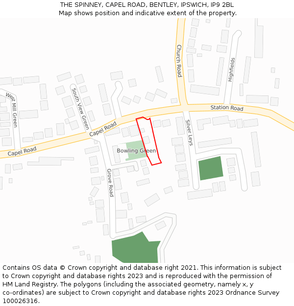 THE SPINNEY, CAPEL ROAD, BENTLEY, IPSWICH, IP9 2BL: Location map and indicative extent of plot