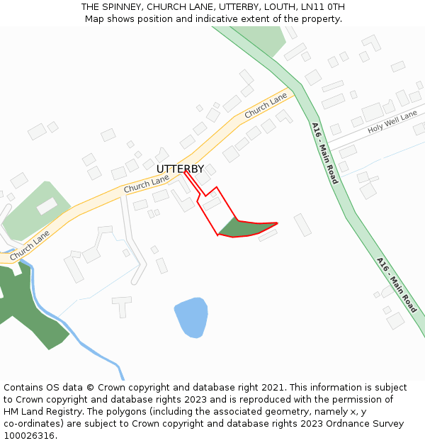 THE SPINNEY, CHURCH LANE, UTTERBY, LOUTH, LN11 0TH: Location map and indicative extent of plot