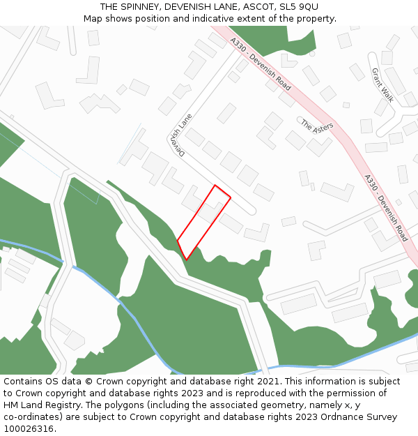 THE SPINNEY, DEVENISH LANE, ASCOT, SL5 9QU: Location map and indicative extent of plot