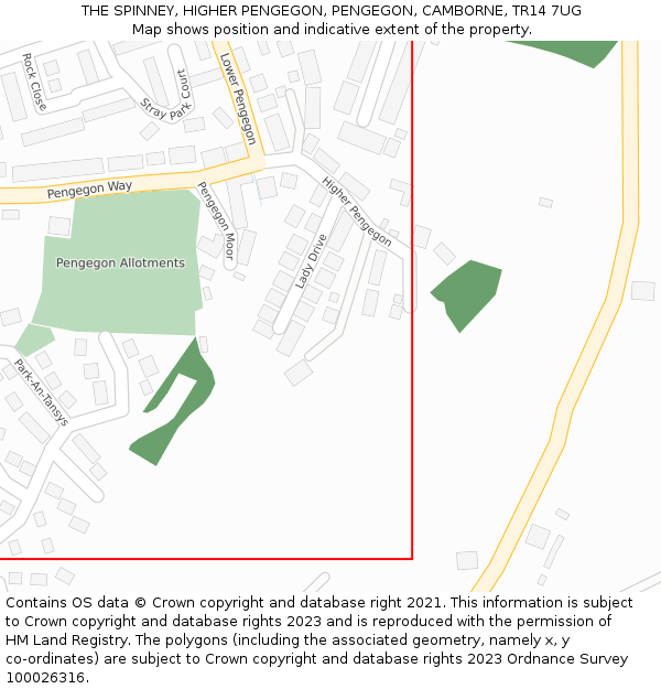 THE SPINNEY, HIGHER PENGEGON, PENGEGON, CAMBORNE, TR14 7UG: Location map and indicative extent of plot