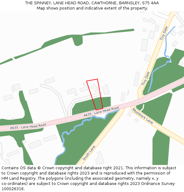 THE SPINNEY, LANE HEAD ROAD, CAWTHORNE, BARNSLEY, S75 4AA: Location map and indicative extent of plot