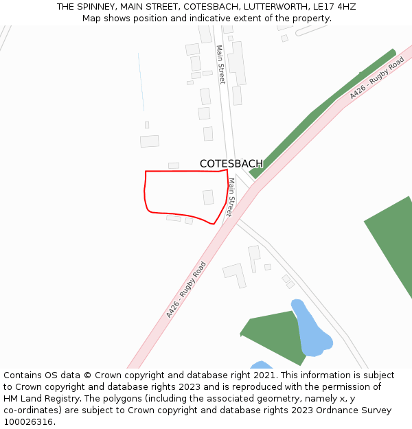 THE SPINNEY, MAIN STREET, COTESBACH, LUTTERWORTH, LE17 4HZ: Location map and indicative extent of plot