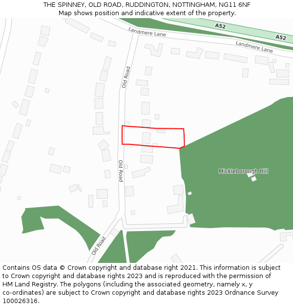 THE SPINNEY, OLD ROAD, RUDDINGTON, NOTTINGHAM, NG11 6NF: Location map and indicative extent of plot