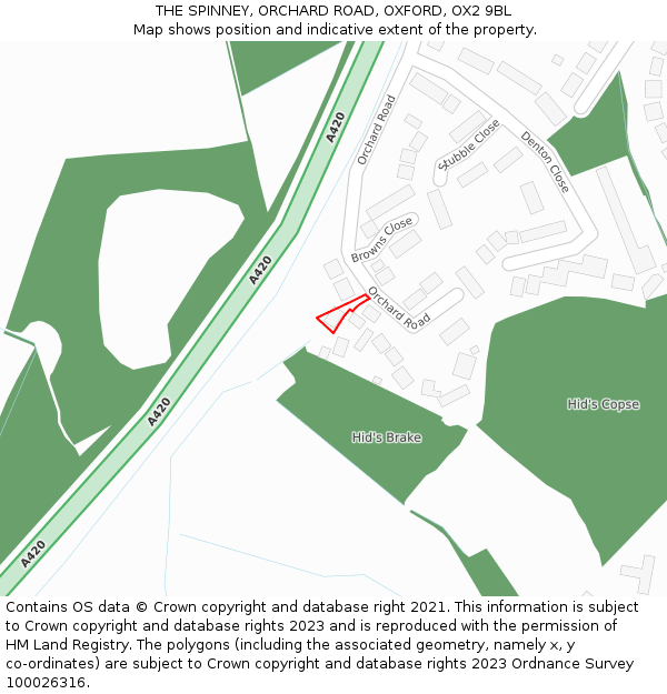 THE SPINNEY, ORCHARD ROAD, OXFORD, OX2 9BL: Location map and indicative extent of plot