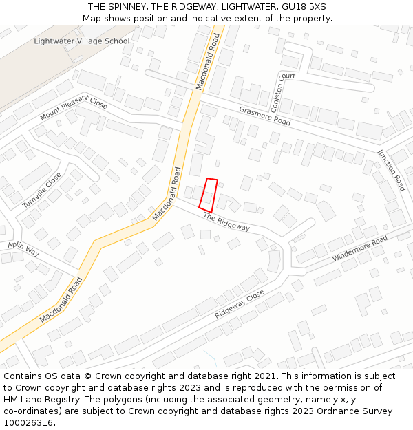 THE SPINNEY, THE RIDGEWAY, LIGHTWATER, GU18 5XS: Location map and indicative extent of plot