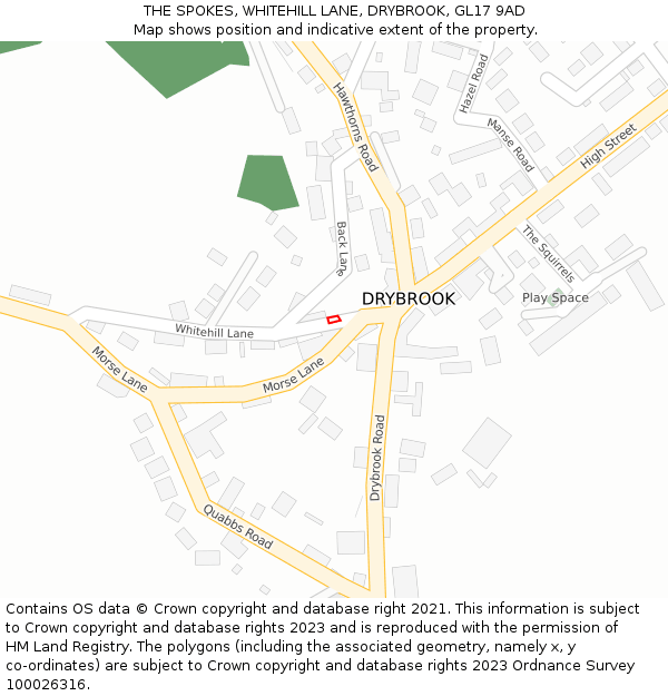 THE SPOKES, WHITEHILL LANE, DRYBROOK, GL17 9AD: Location map and indicative extent of plot