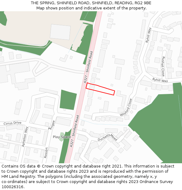 THE SPRING, SHINFIELD ROAD, SHINFIELD, READING, RG2 9BE: Location map and indicative extent of plot