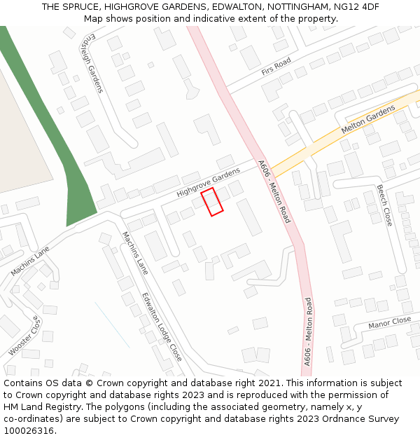 THE SPRUCE, HIGHGROVE GARDENS, EDWALTON, NOTTINGHAM, NG12 4DF: Location map and indicative extent of plot