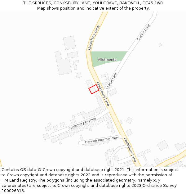 THE SPRUCES, CONKSBURY LANE, YOULGRAVE, BAKEWELL, DE45 1WR: Location map and indicative extent of plot