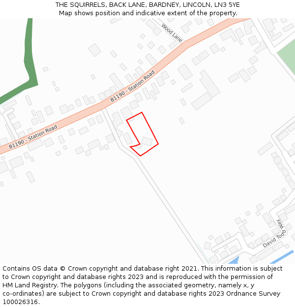 THE SQUIRRELS, BACK LANE, BARDNEY, LINCOLN, LN3 5YE: Location map and indicative extent of plot
