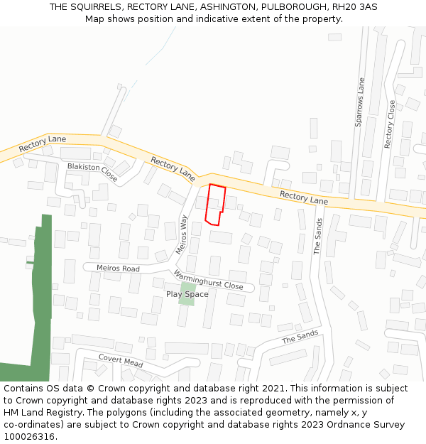 THE SQUIRRELS, RECTORY LANE, ASHINGTON, PULBOROUGH, RH20 3AS: Location map and indicative extent of plot