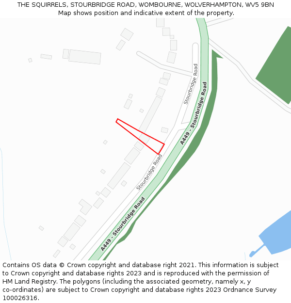 THE SQUIRRELS, STOURBRIDGE ROAD, WOMBOURNE, WOLVERHAMPTON, WV5 9BN: Location map and indicative extent of plot