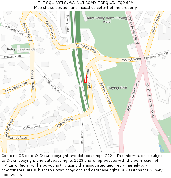 THE SQUIRRELS, WALNUT ROAD, TORQUAY, TQ2 6PA: Location map and indicative extent of plot