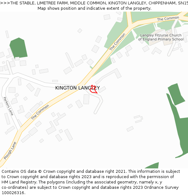 THE STABLE, LIMETREE FARM, MIDDLE COMMON, KINGTON LANGLEY, CHIPPENHAM, SN15 5NW: Location map and indicative extent of plot