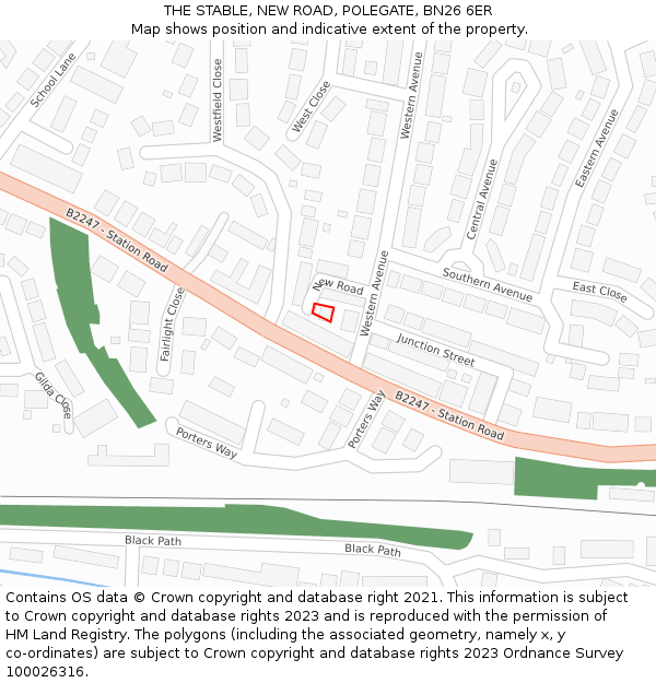 THE STABLE, NEW ROAD, POLEGATE, BN26 6ER: Location map and indicative extent of plot