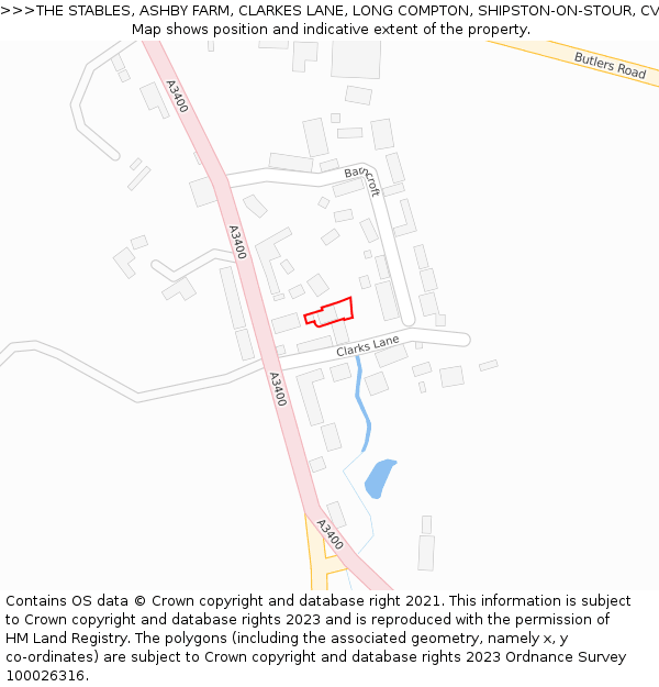 THE STABLES, ASHBY FARM, CLARKES LANE, LONG COMPTON, SHIPSTON-ON-STOUR, CV36 5LB: Location map and indicative extent of plot