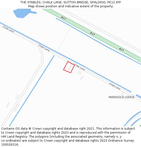 THE STABLES, CHALK LANE, SUTTON BRIDGE, SPALDING, PE12 9YF: Location map and indicative extent of plot
