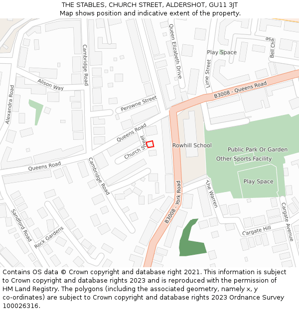 THE STABLES, CHURCH STREET, ALDERSHOT, GU11 3JT: Location map and indicative extent of plot