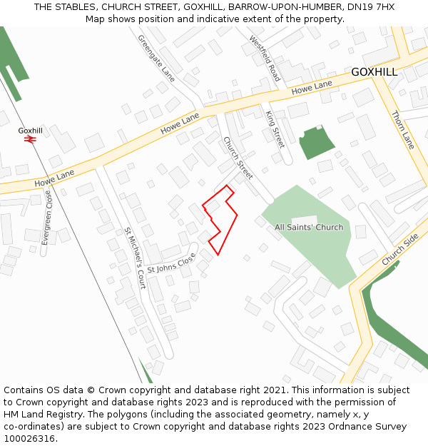 THE STABLES, CHURCH STREET, GOXHILL, BARROW-UPON-HUMBER, DN19 7HX: Location map and indicative extent of plot