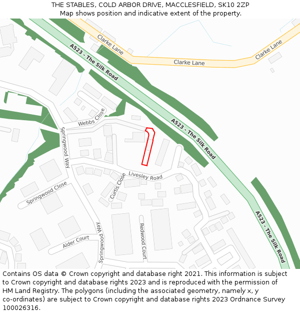 THE STABLES, COLD ARBOR DRIVE, MACCLESFIELD, SK10 2ZP: Location map and indicative extent of plot