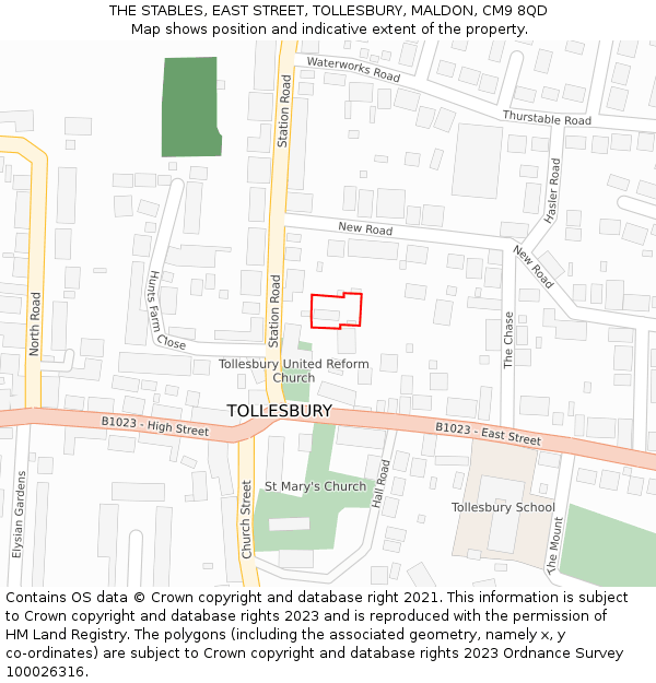 THE STABLES, EAST STREET, TOLLESBURY, MALDON, CM9 8QD: Location map and indicative extent of plot