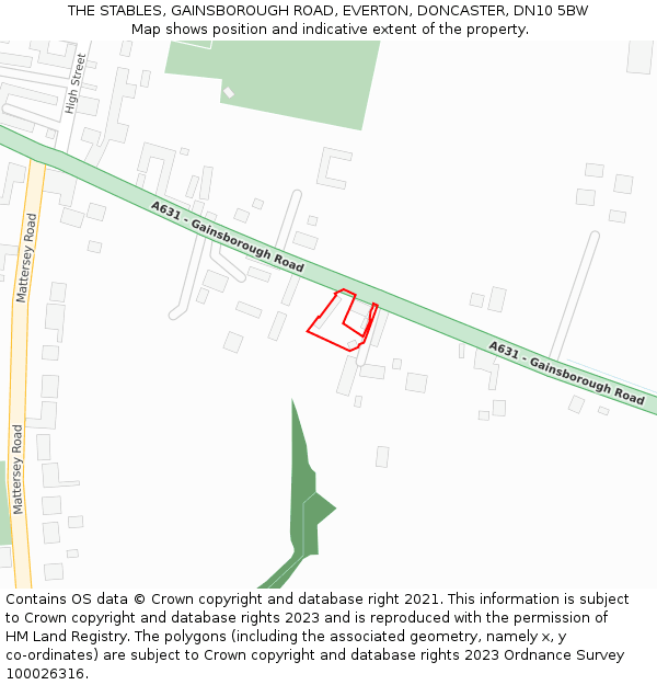 THE STABLES, GAINSBOROUGH ROAD, EVERTON, DONCASTER, DN10 5BW: Location map and indicative extent of plot