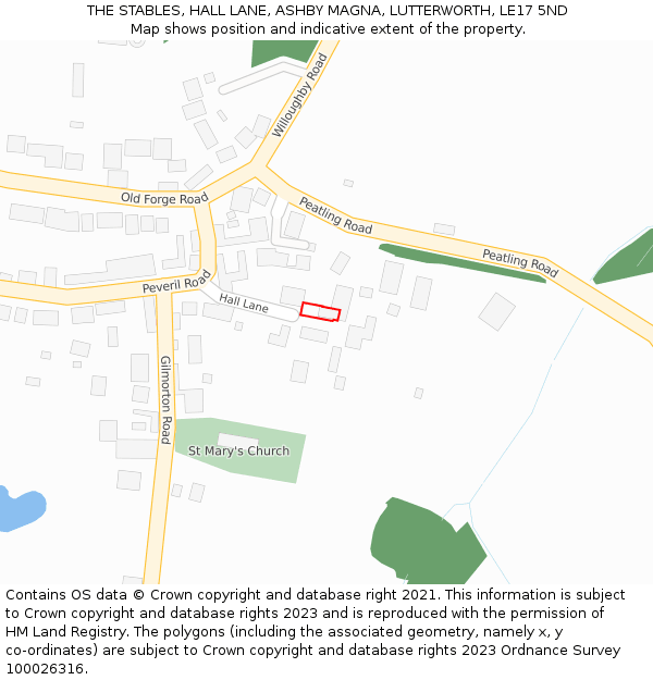 THE STABLES, HALL LANE, ASHBY MAGNA, LUTTERWORTH, LE17 5ND: Location map and indicative extent of plot