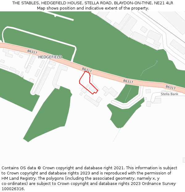 THE STABLES, HEDGEFIELD HOUSE, STELLA ROAD, BLAYDON-ON-TYNE, NE21 4LR: Location map and indicative extent of plot