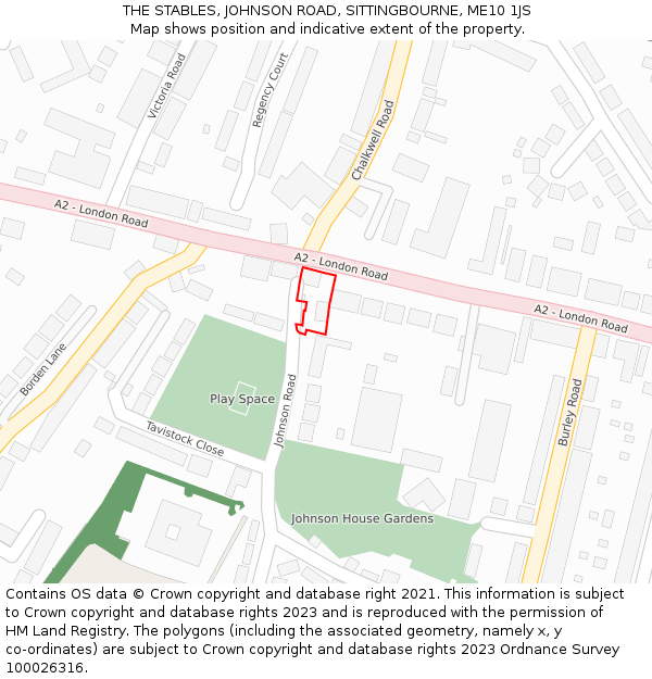 THE STABLES, JOHNSON ROAD, SITTINGBOURNE, ME10 1JS: Location map and indicative extent of plot