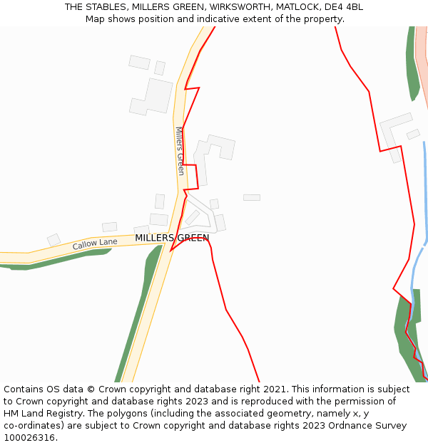 THE STABLES, MILLERS GREEN, WIRKSWORTH, MATLOCK, DE4 4BL: Location map and indicative extent of plot