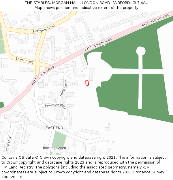 THE STABLES, MORGAN HALL, LONDON ROAD, FAIRFORD, GL7 4AU: Location map and indicative extent of plot