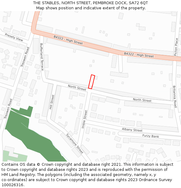 THE STABLES, NORTH STREET, PEMBROKE DOCK, SA72 6QT: Location map and indicative extent of plot