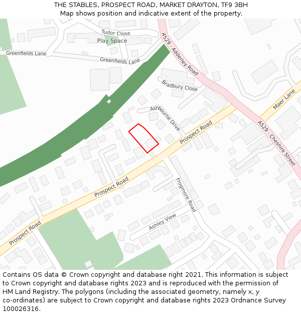 THE STABLES, PROSPECT ROAD, MARKET DRAYTON, TF9 3BH: Location map and indicative extent of plot