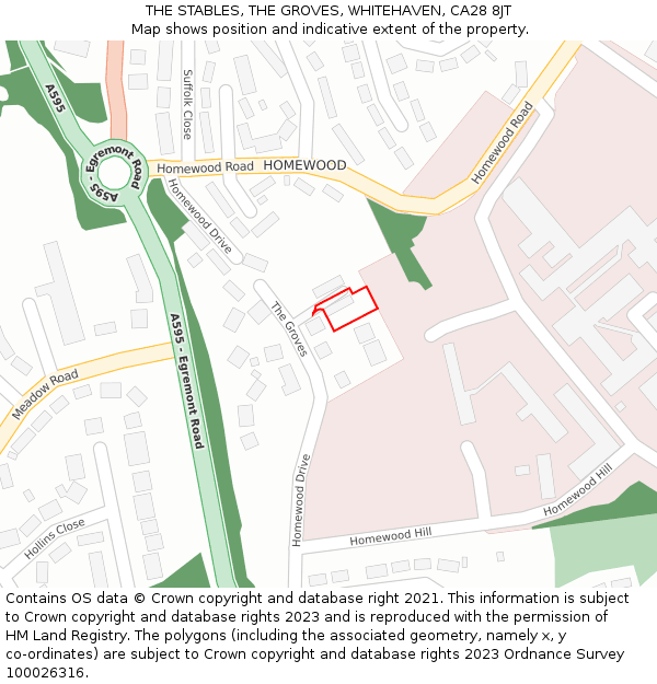 THE STABLES, THE GROVES, WHITEHAVEN, CA28 8JT: Location map and indicative extent of plot