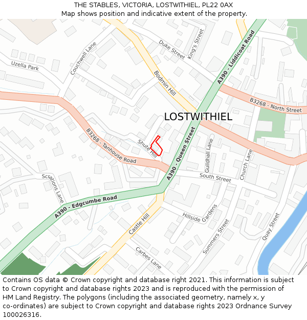 THE STABLES, VICTORIA, LOSTWITHIEL, PL22 0AX: Location map and indicative extent of plot
