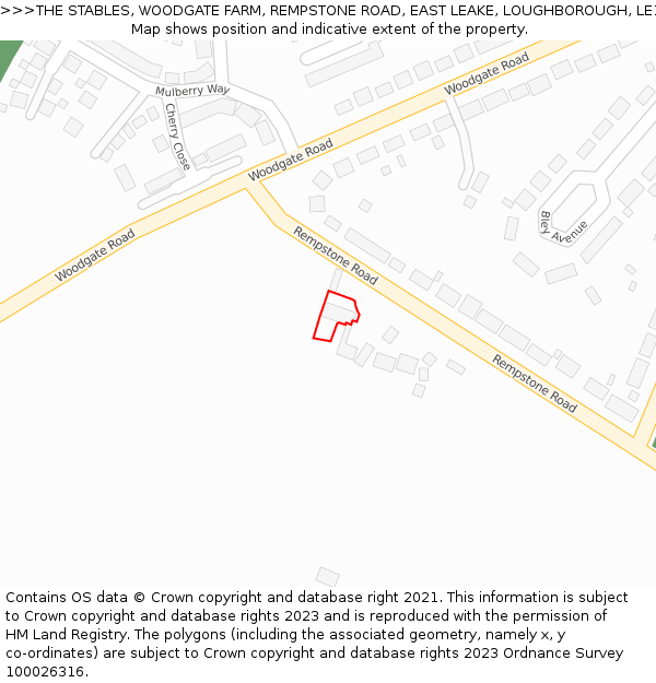 THE STABLES, WOODGATE FARM, REMPSTONE ROAD, EAST LEAKE, LOUGHBOROUGH, LE12 6PW: Location map and indicative extent of plot