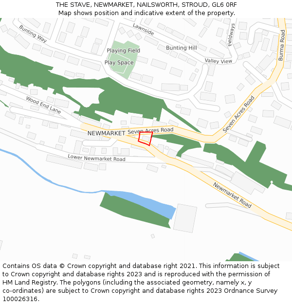 THE STAVE, NEWMARKET, NAILSWORTH, STROUD, GL6 0RF: Location map and indicative extent of plot